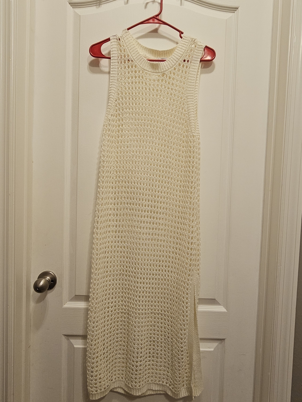 Shade & Shore Cream Sleeveless Crochet Knit Midi Dress